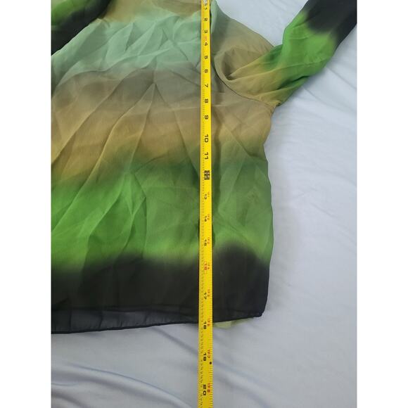 Unbranded Chiffon Sheer Ombre Wrap Front Tie Blouse Size M Green Fairy Grunge - Picture 5 of 8